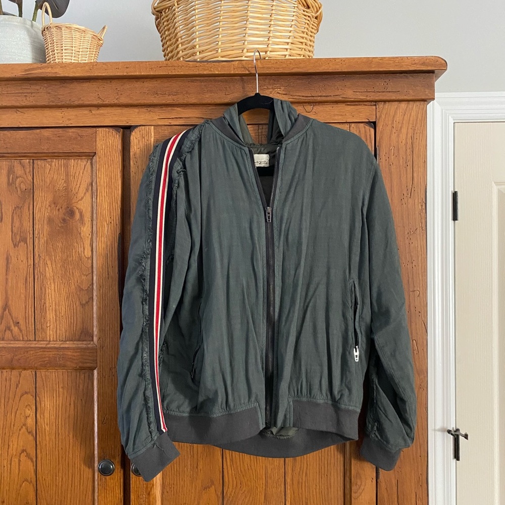 Grey bomber jacket with sleeve stripe. Like new!